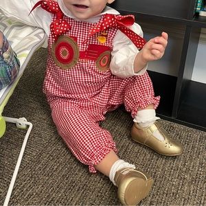 Little girls tractor ruffled bottom one piece outfit